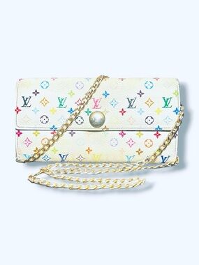 LV x Takashi Murakami Multicolore Sarah Wallet | Grenade Pink Interior WOC Chain